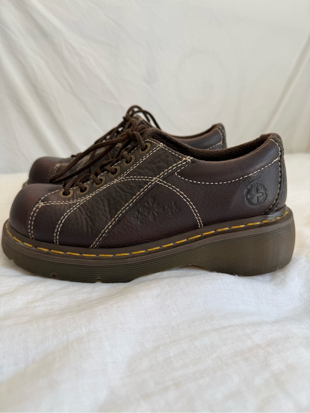 Dr. Martens Y2K Brown Leather Vintage Daisy Oxford Platform Shoes 12283